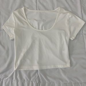 Scoop Neck White Cropped Shirt